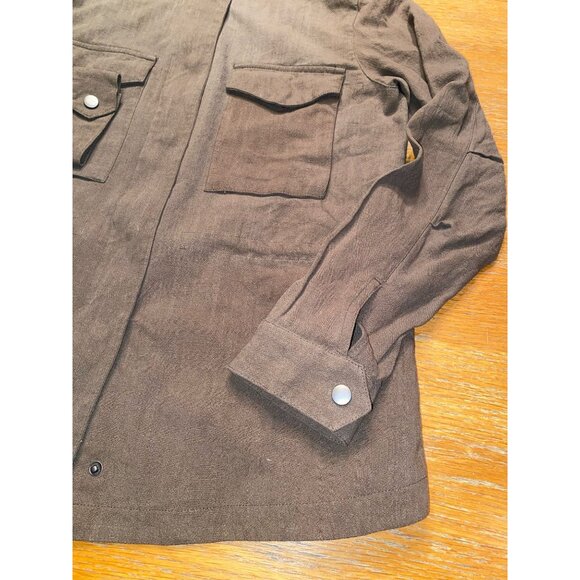 Thread & Supply Brown Military Style Jacket With Button & Zipper Closure Size Me - Picture 6 of 7